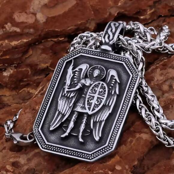 Silver St. Michael Necklace Archangel Christian Catholic Vintage Faith Gift NEW